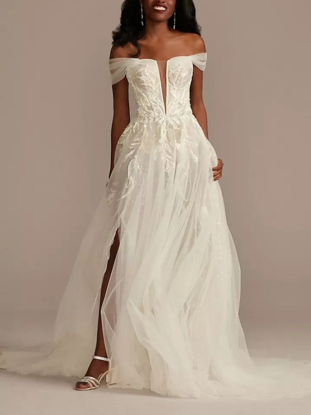 Galina Signature Tulle Wedding Dress w/ Slits Removable Straps Ivory Size 14 NWT